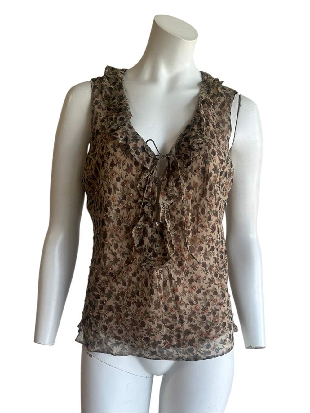 Vintage Y2K silk beaded ruffle floral camisole top
